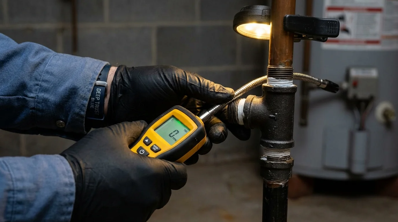 Gas leak detection with electronic sniffer by Johns Plumbing LLC in Walnutport