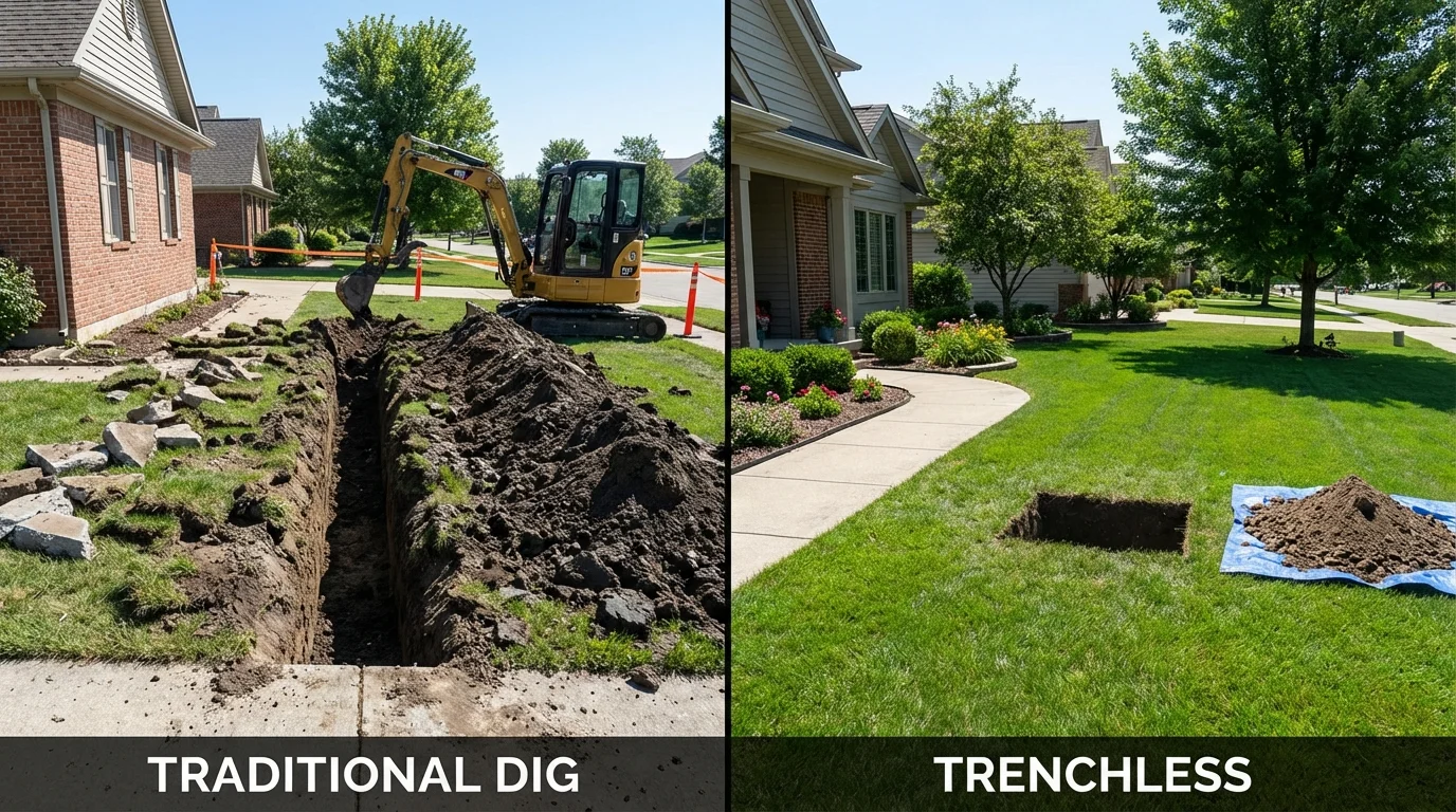 Trenchless sewer repair with minimal yard damage versus traditional excavation in Walnutport, PA